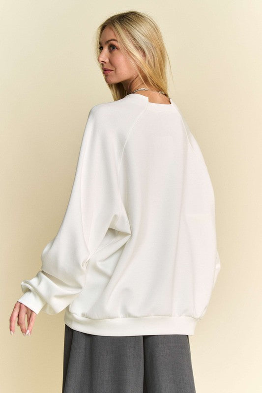 Davi & Dani Round Neck Raglan Sleeve Sweatshirt Tops