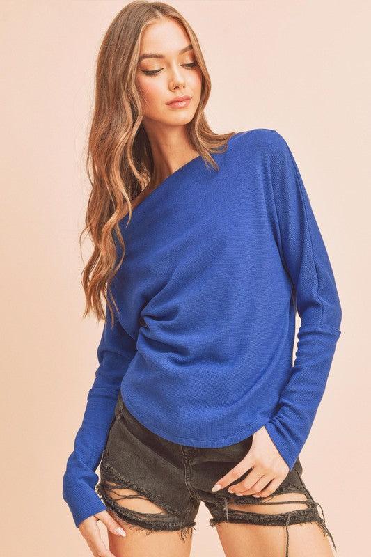 Aemi + Co One Shoulder Long Sleeve Knit Top | Tops Daverri Fashions