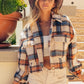 BiBi Brushed Plaid Crop Jacket with Pockets Ivory Multi XL Jackets
