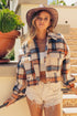 BiBi Brushed Plaid Crop Jacket with Pockets Ivory Multi XL Jackets