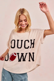 BiBi Game Day Touchdown Letter Patches Waffle Short Top | Tops Daverri Fashions