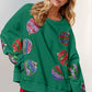 Green sequin Christmas ornament sweatshirt, round neck long sleeve