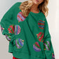 Double Take Christmas Element Sequin Round Neck Long Sleeve Sweatshirt - DAVERRI FASHIONS