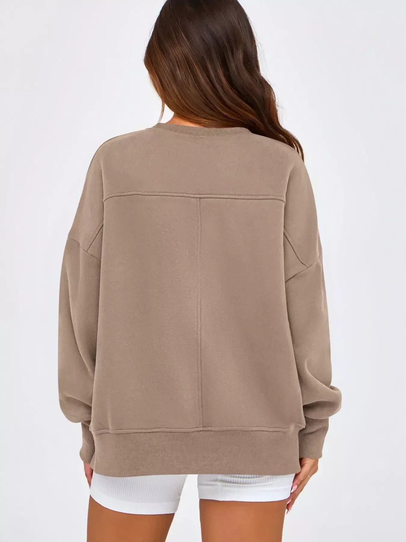 Slit Round Neck Dropped Shoulder Sweatshirt - DAVERRI FASHIONS