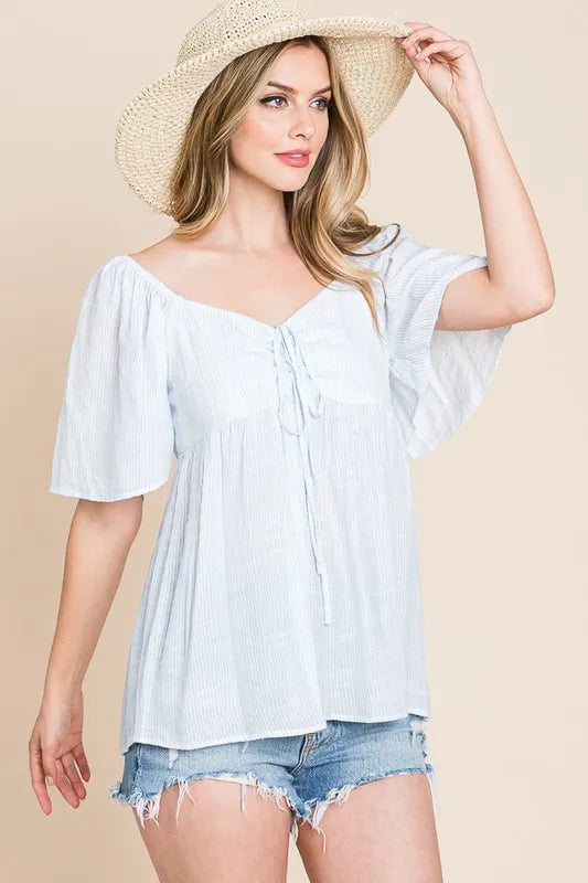 Lime 'N' Chili Thin Striped with Tie Front Babydoll Top