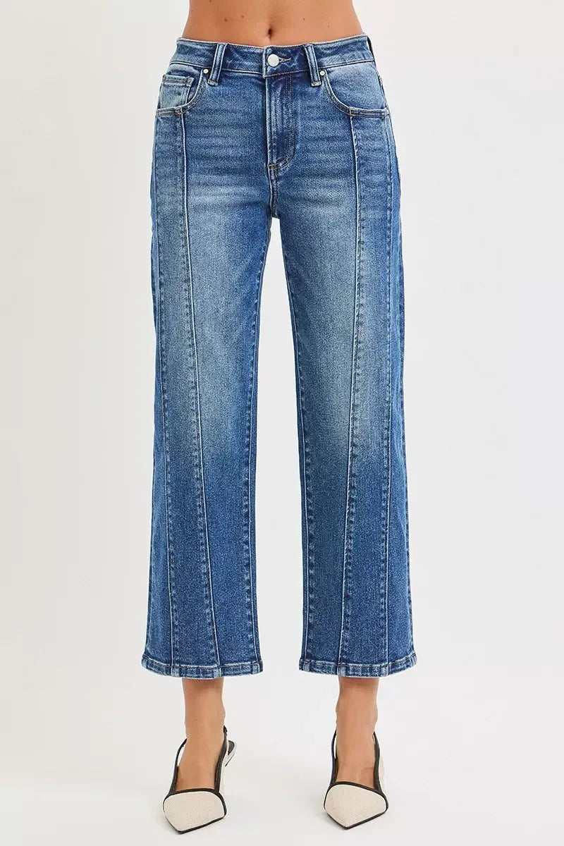 RISEN High Rise Crop Straight Jeans - DAVERRI FASHIONS