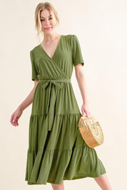 And The Why Soft Short Sleeve Tiered Midi Dress | Daverri Fashions