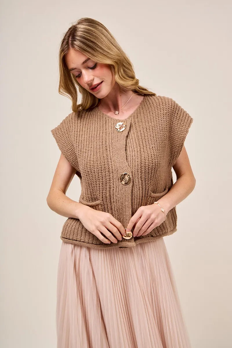 SO ME Big Metal Button Front Sweater Vest Sweater Vests