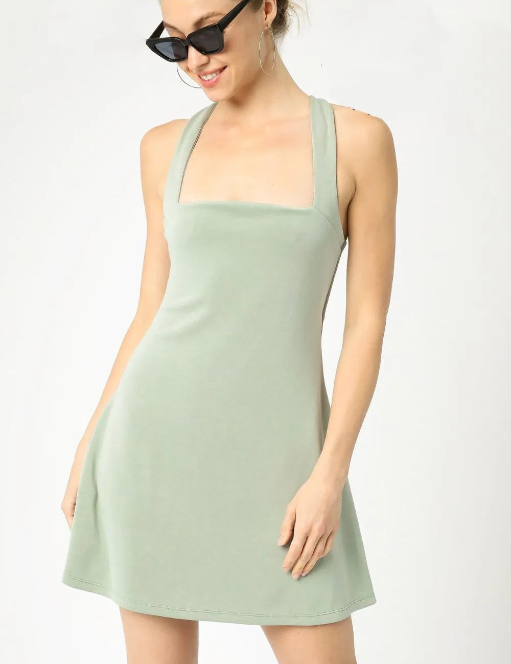 Sage Umgee Crisscross Square Neck Active Dress | Mini Dresses Daverri Fashions
