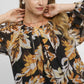 Umgee Autumn Leaf Print Balloon Sleeve Blouse Blouses