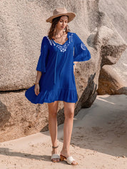 Printed Tie Neck Flounce Sleeve Mini Dress | Mini Dresses Daverri Fashions