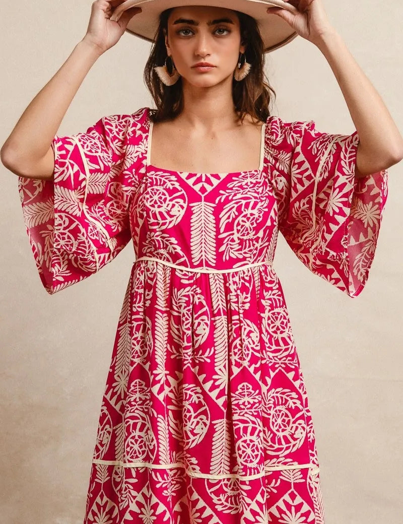 BiBi Aztec Woven Printed Contrast Binding Dress | Mini Dresses Daverri Fashions