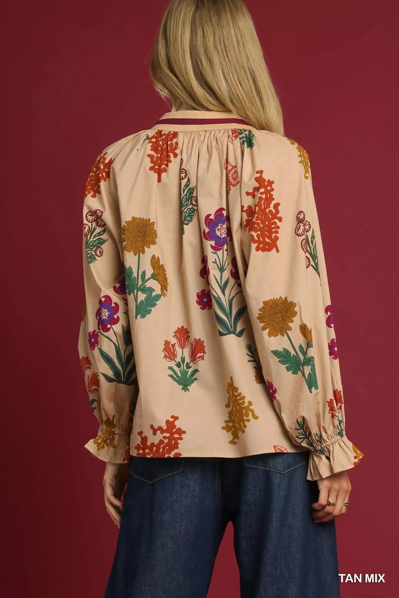 Umgee Floral Print Flounce Sleeve Blouse | Blouses Daverri Fashions