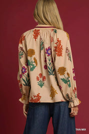 Umgee Floral Print Flounce Sleeve Blouse | Blouses Daverri Fashions