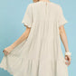 Umgee oatmeal linen tiered babydoll dress with ruffle sleeves and scalloped hem
