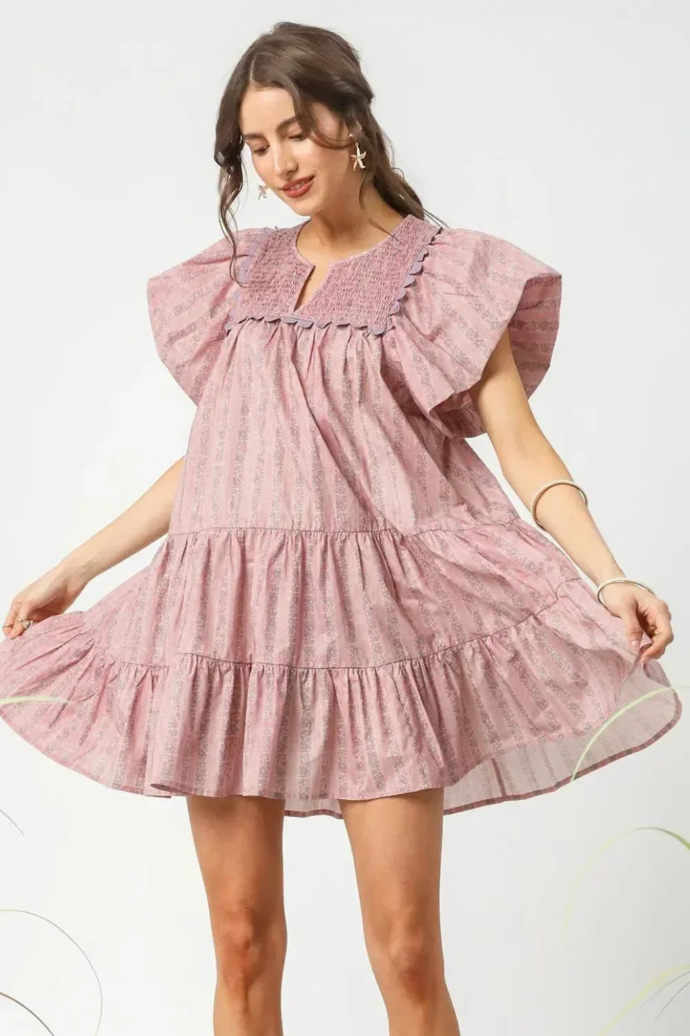 Umgee Floral Ruffled Cap Sleeve Tiered Mini Dress - DAVERRI FASHIONS