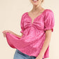 And The Why Satin Leopard V Wired Puff Sleeves Blouse