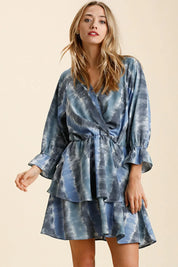 BLUE GREY Umgee Tie Dye Ruffled Layered Dress with Elastic Waistband | Mini Dresses Daverri Fashions
