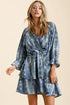 Umgee Tie Dye Ruffled Layered Dress with Elastic Waistband BLUE GREY Mini Dresses