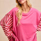 Pink BiBi French terry sweatshirt with striped ruffled sleeves