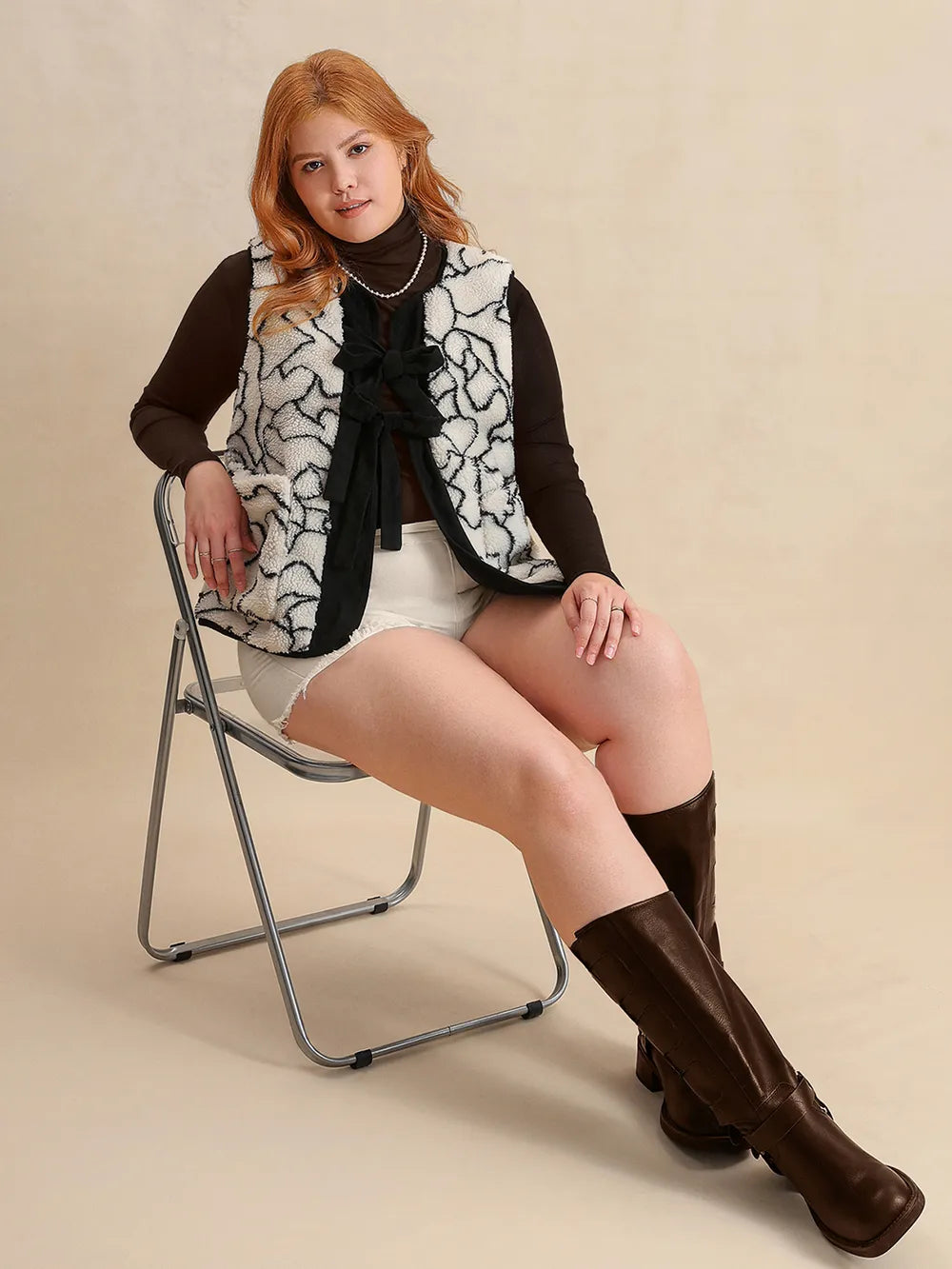 Plus Size Tied Sherpa Vest Coat with Pockets | Daverri Fashions