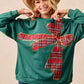 BiBi Plaid Ribbon Bow Detail Christmas Fleece Pullover - DAVERRI FASHIONS