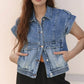 Button Up Cap Sleeve Denim Jacket - DAVERRI FASHIONS