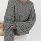 Cable Knit Long Sleeve Sweater - DAVERRI FASHIONS