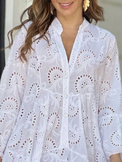 Full Size Eyelet Ruffled Hem Tiered Dress Plus Size | Mini Dresses Daverri Fashions