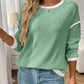 Ribbed Contrast Trim Long Sleeve Top - DAVERRI FASHIONS