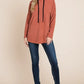 BOMBOM Contrast Drawstring Drop Shoulder Knit Hoodie - DAVERRI FASHIONS