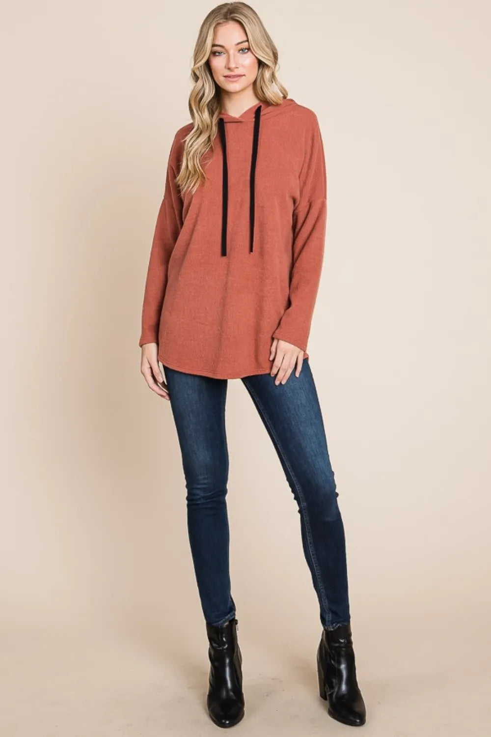 BOMBOM Contrast Drawstring Drop Shoulder Knit Hoodie | Hoodies Daverri Fashions