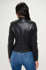 Coalition LA Zip Up Vegan Leather Moto Jacket | Jackets Daverri Fashions