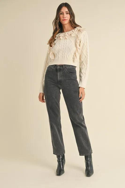 MABLE Ruffled Lace Crochet Sweater - DAVERRI FASHIONS