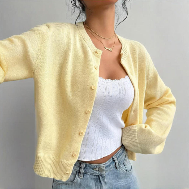 Lightweight Long Sleeve Open Knit Button-Up Cardigan | Cardigans Daverri Fashions