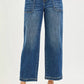 RISEN Slouchy Cropped Baggy Jeans in blue denim with frayed hem
