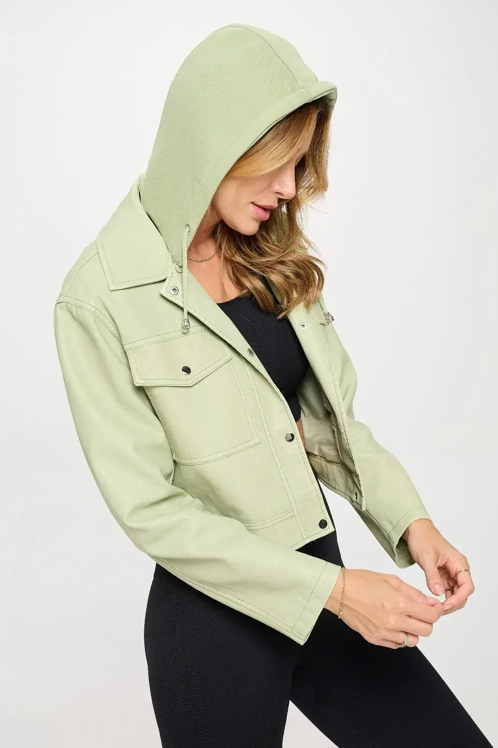 Coalition LA Snap Down Cropped Hooded Jacket - DAVERRI FASHIONS