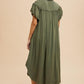 Annie Wear Mineral Washed Button Down Puff Sleeve Shirt Dress Tops