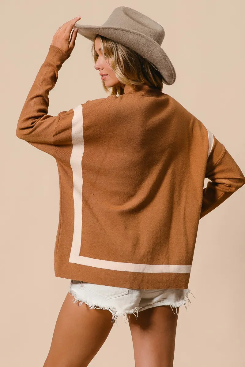 BiBi Mock Neck Sweater with Leopard Pocket Sweaters