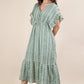 VERY J embroidered boho mint green ruffled midi dress with lace