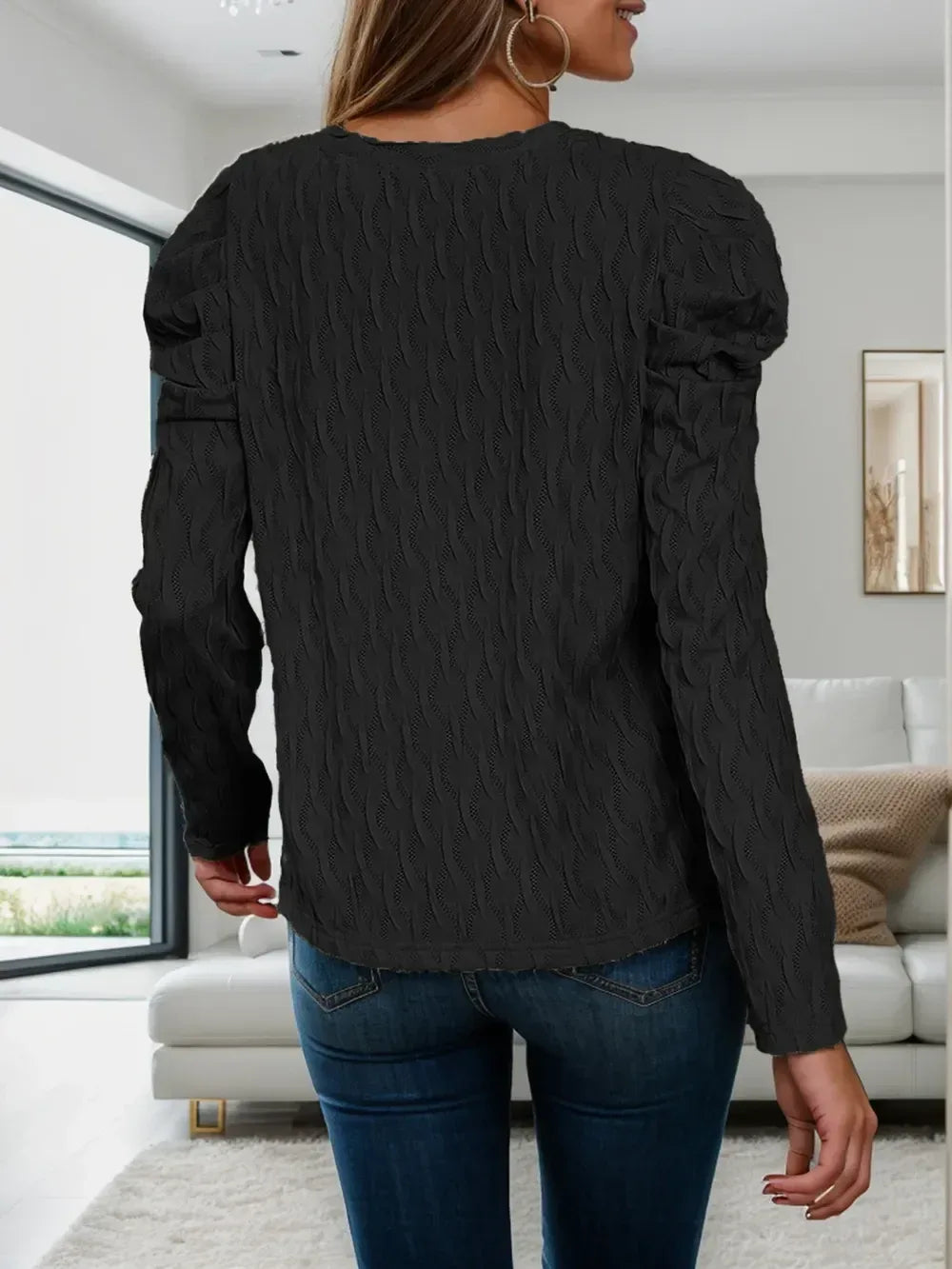 V-Neck Puff Sleeve Top - DAVERRI FASHIONS