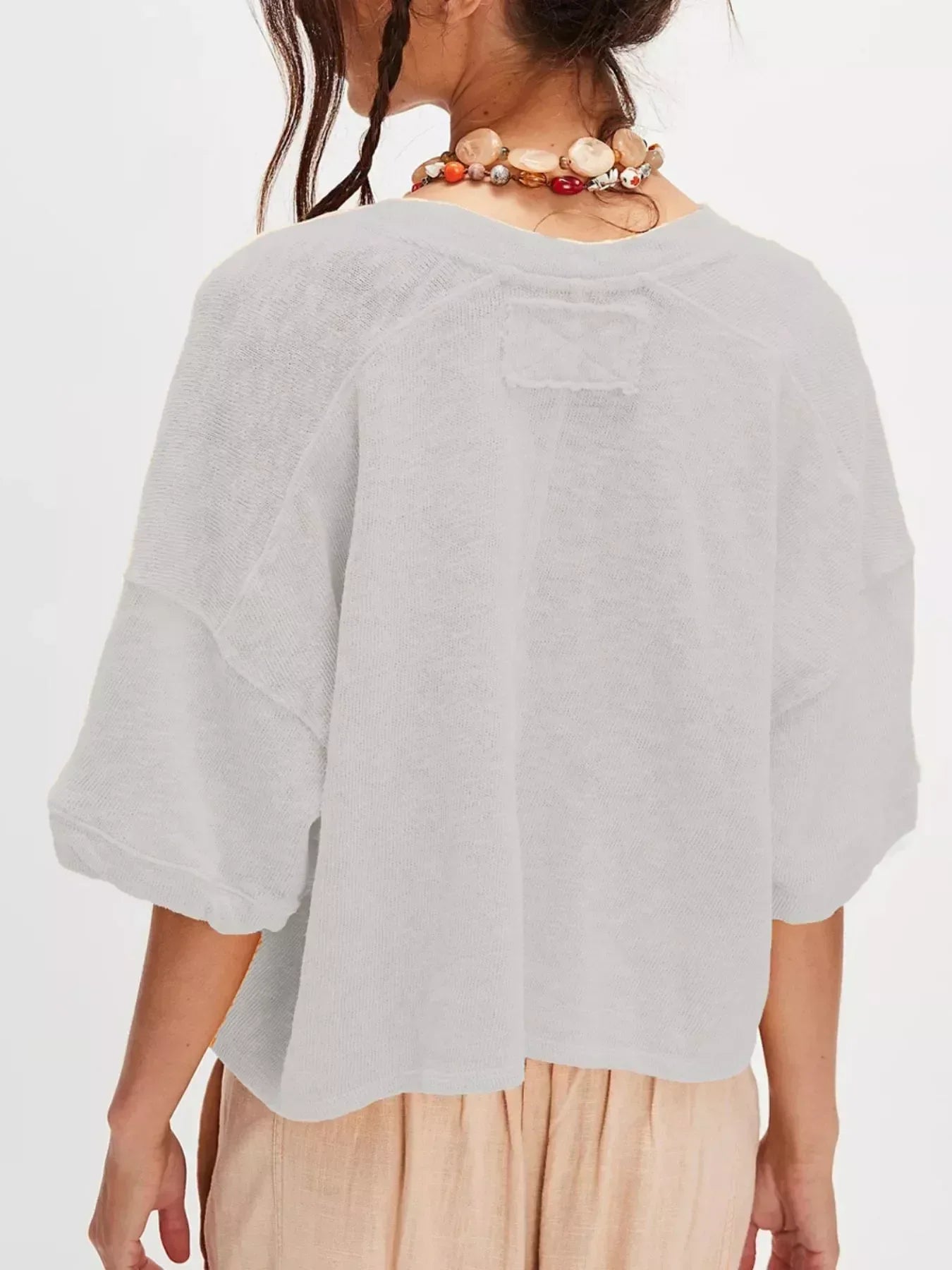 Button-Front Half Sleeve Cardigan - DAVERRI FASHIONS