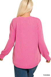 Zenana Full Size Raised Rib Round Neck Long Sleeve Top Plus Size | Daverri Fashions