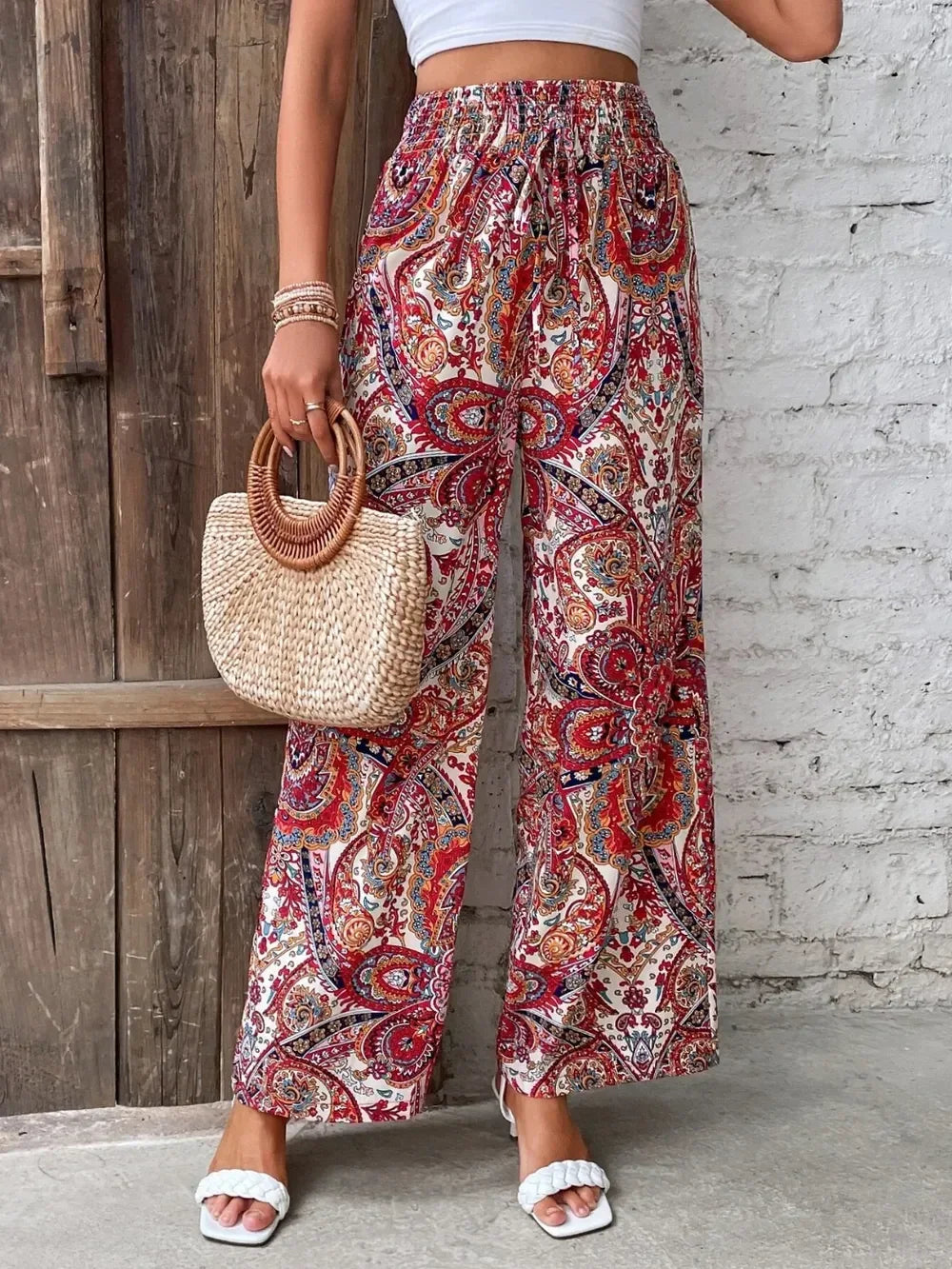 Printed Wide Leg Pants - DAVERRI FASHIONS