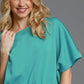 Umgee Full Size Lightweight Cropped Sweatshirt Plus Size Turquoise