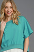 Umgee Full Size Lightweight Cropped Sweatshirt Plus Size Turquoise