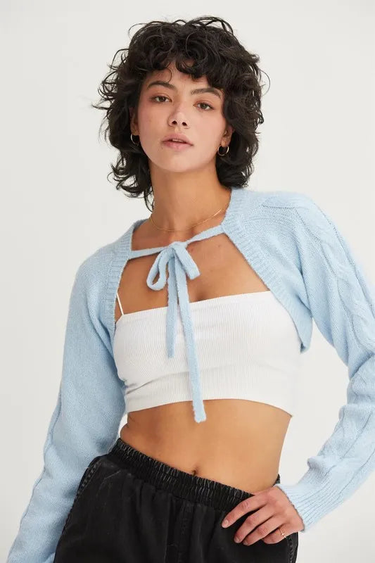 HYFVE Cable-Knit Tie-Front Shrug