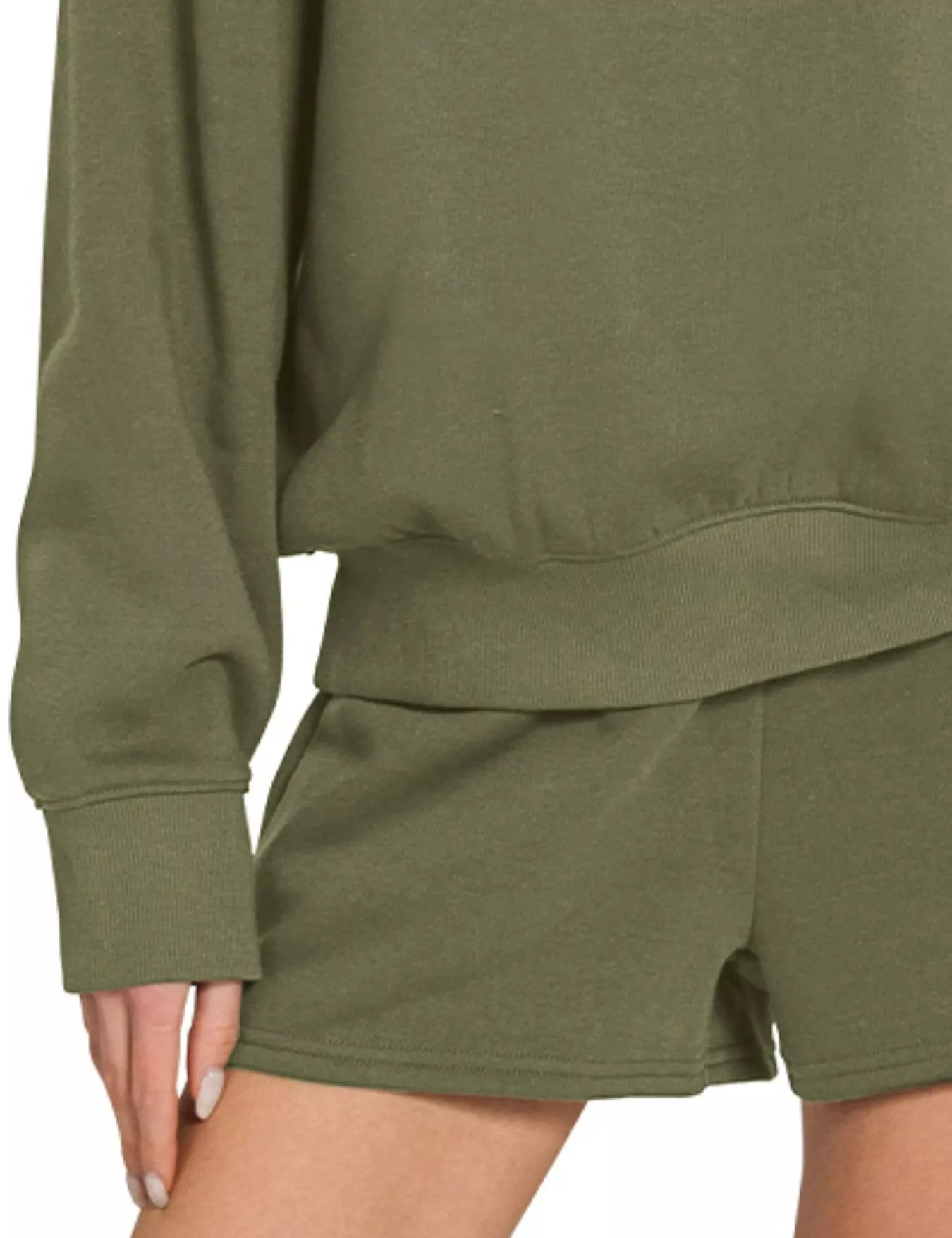 Zenana Fleece Long Sleeve Sweatshirts & Shorts Set | Daverri Fashions
