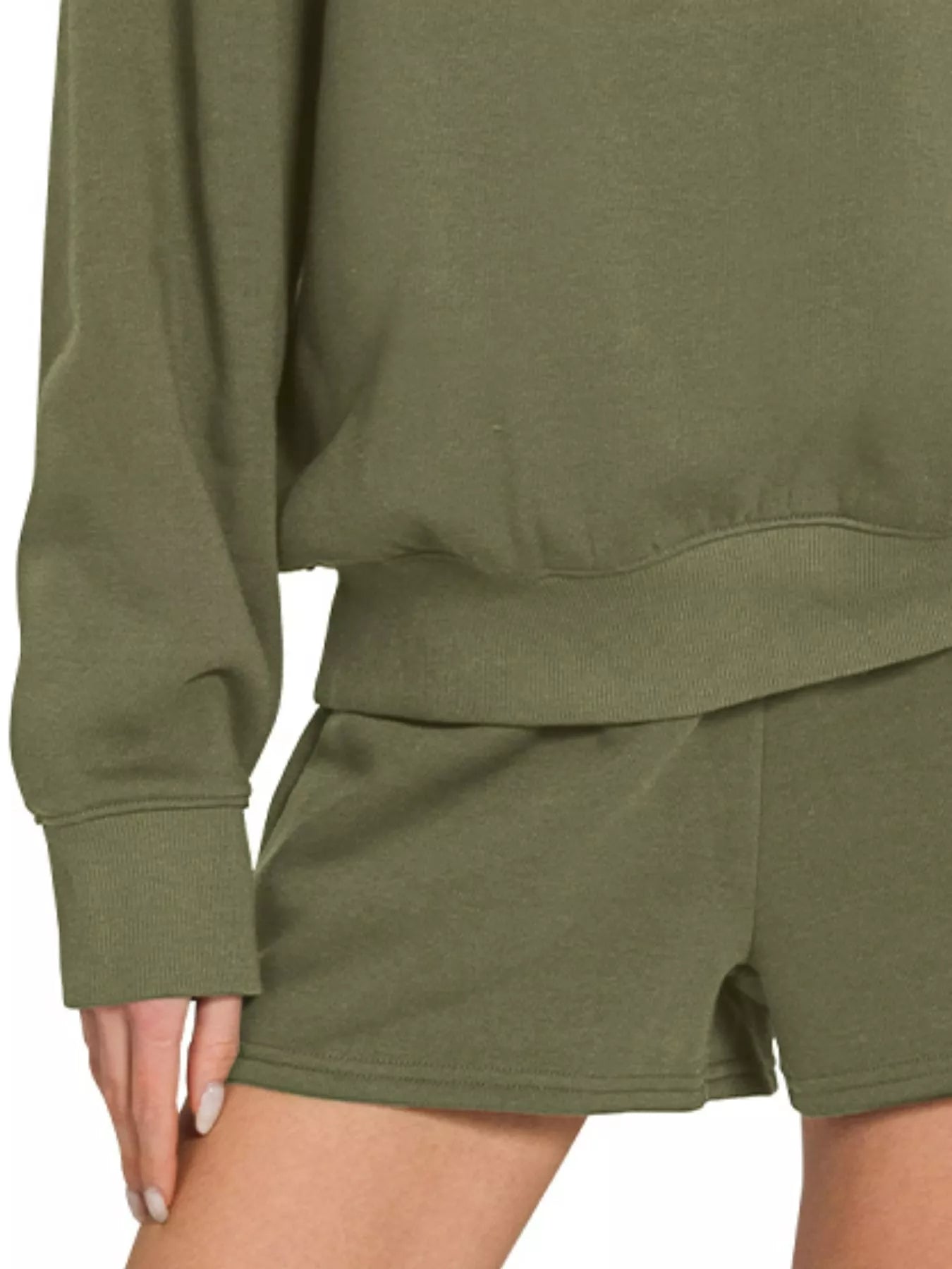Zenana Fleece Long Sleeve Sweatshirts & Shorts Set | Daverri Fashions
