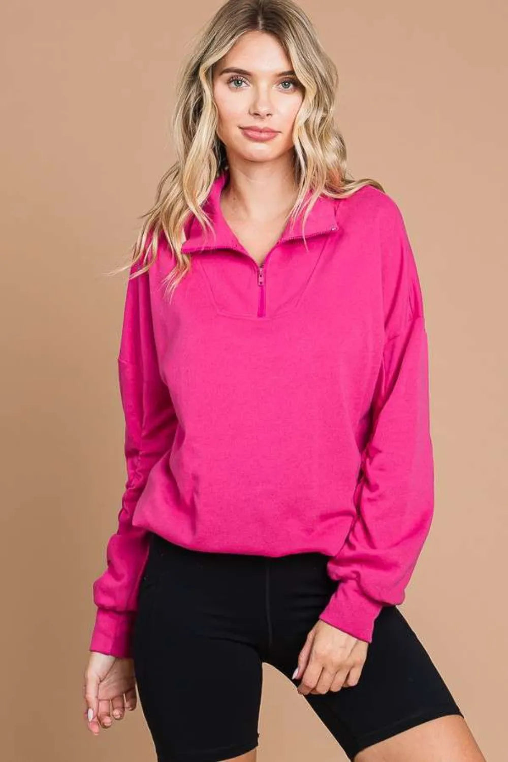 Culture Code Full Size Half Zip Long Sleeve Sweatshirt SATINROSE Sweatshirts